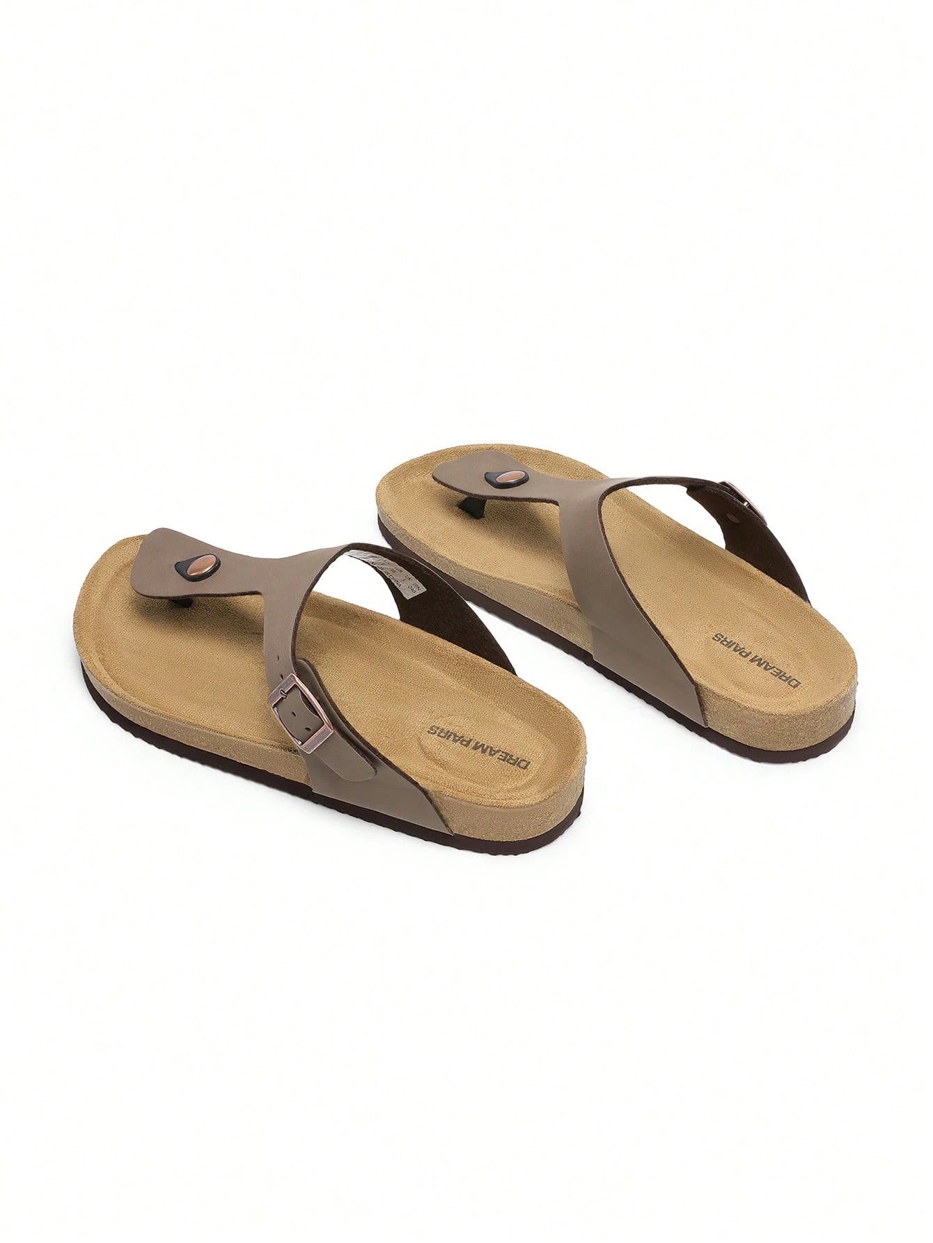 Women Arch Support Thong Slides Sandals Soft Cork Footbed Sandals With Adjustable Strap Leather Flip Flops Comfortable Summer Beach Vacation Shoes