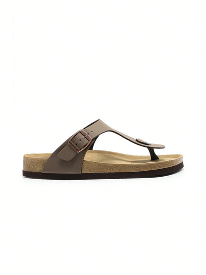 Women Arch Support Thong Slides Sandals Soft Cork Footbed Sandals With Adjustable Strap Leather Flip Flops Comfortable Summer Beach Vacation Shoes