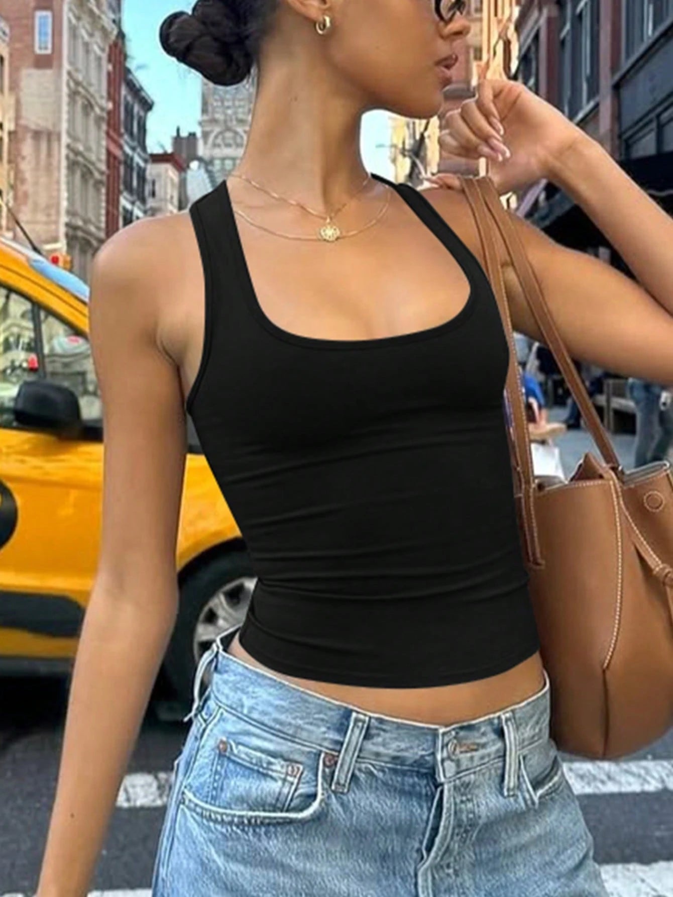 Women Casual Solid Slim Spring Summer Streetwear Daily Vacation Sexy Tank Crop Top Black