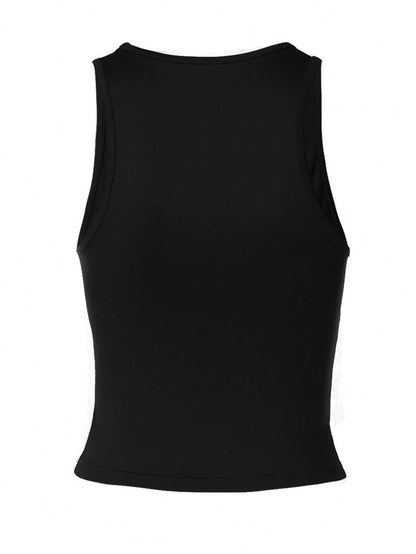 Women Casual Solid Slim Spring Summer Streetwear Daily Vacation Sexy Tank Crop Top Black