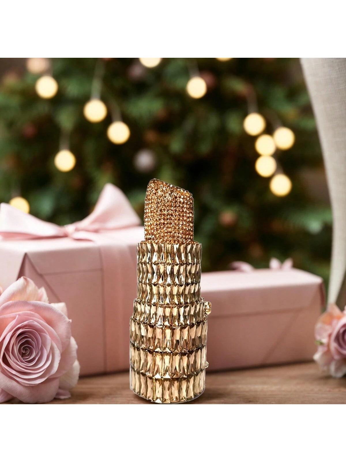 Women Chic Sparkly Lipstick Rhinestone Evening Bag Diamond Clutch Purse Small Handbag For Wedding Prom Party