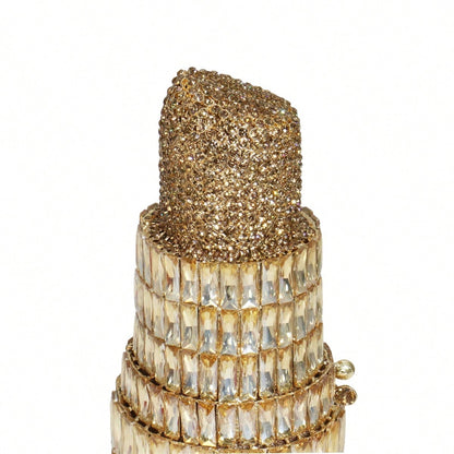 Women Chic Sparkly Lipstick Rhinestone Evening Bag Diamond Clutch Purse Small Handbag For Wedding Prom Party