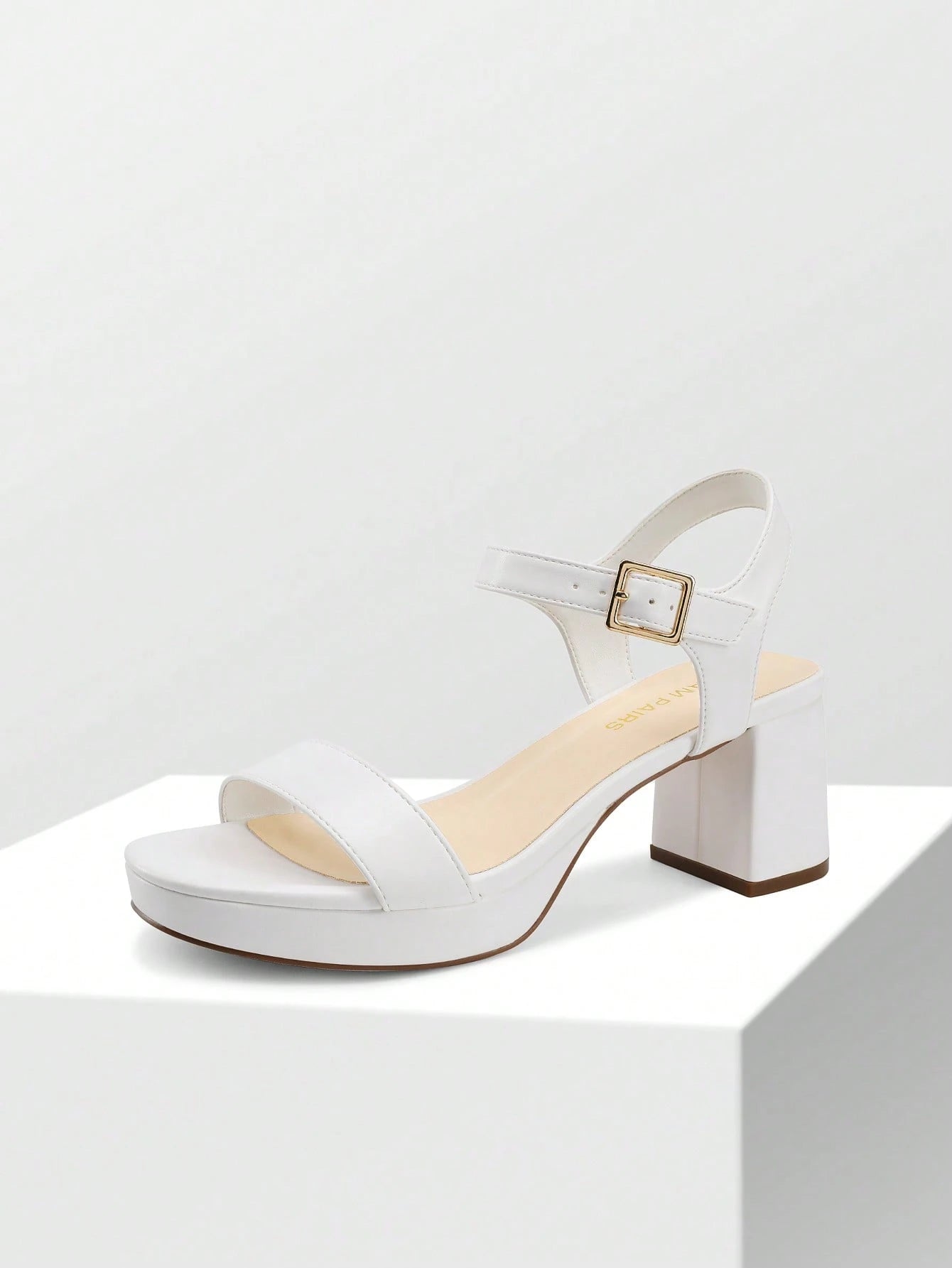Women Comfortable Chunky Low Heeled Sandals Open Toe Buckle Decor Ankle Strap Heeled Sandals For Daily Wearing Wedding Party Prom
