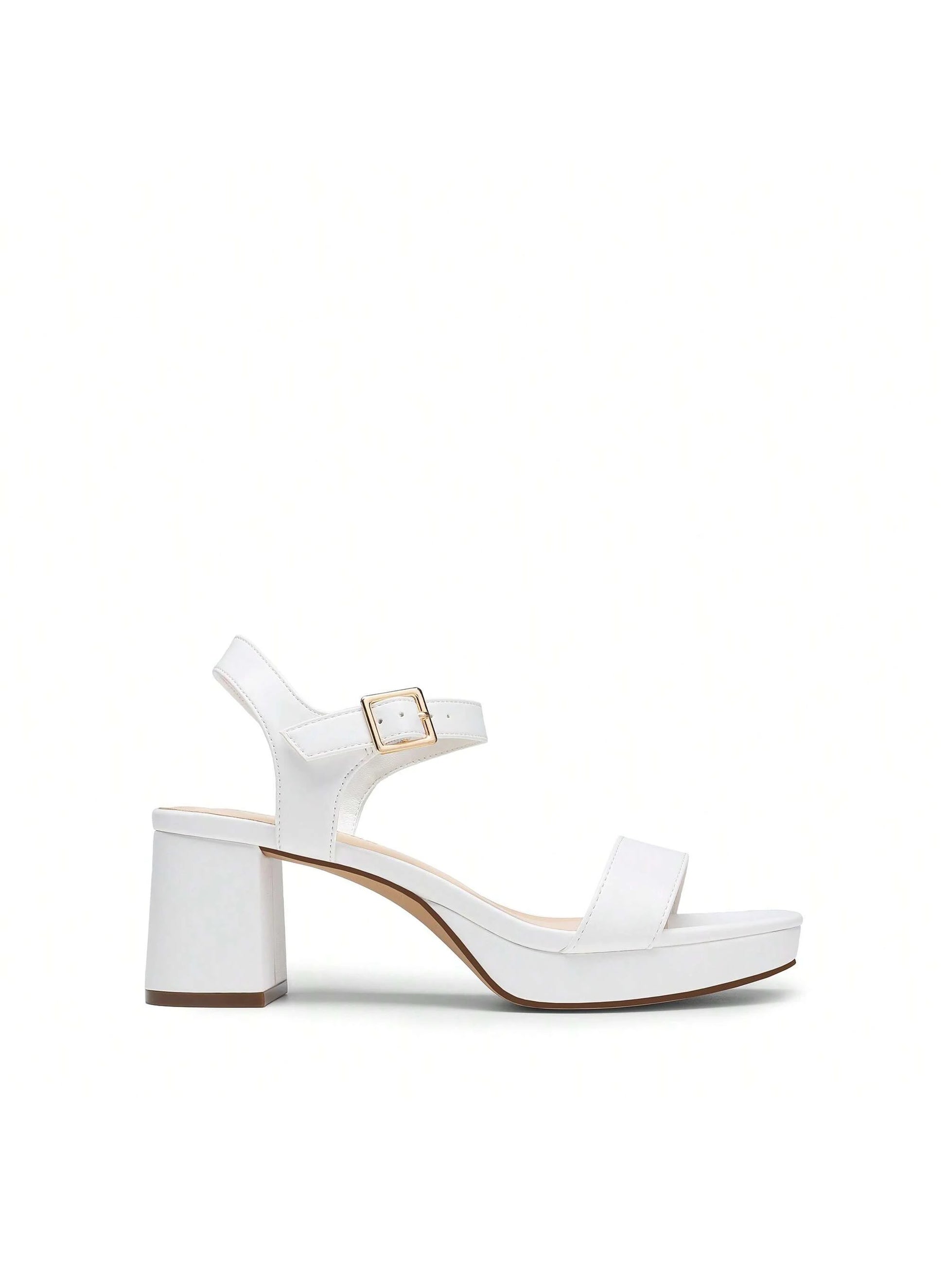 Women Comfortable Chunky Low Heeled Sandals Open Toe Buckle Decor Ankle Strap Heeled Sandals For Daily Wearing Wedding Party Prom