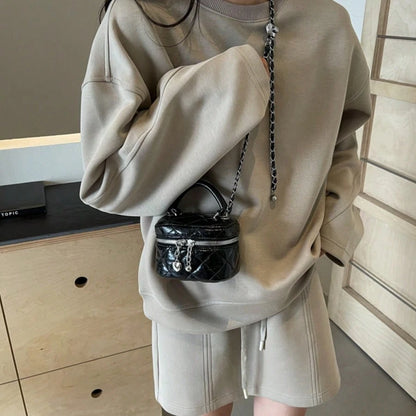 Women Diamond Quilted Round Box Crossbody Bag, Classic Waterproof Lightweight Multifunctional Handbag With Heart-Shaped Zipper Decor
