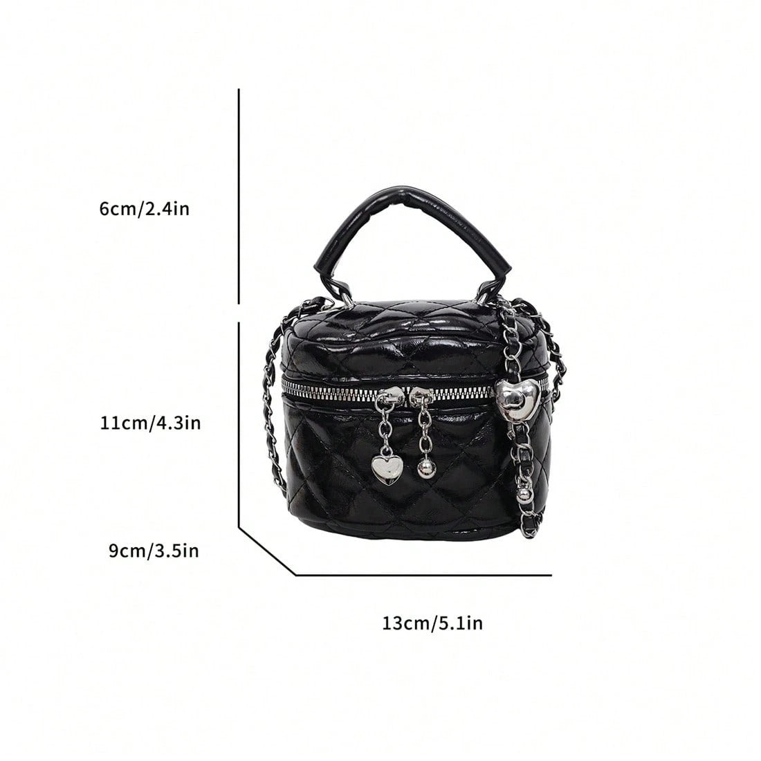 Women Diamond Quilted Round Box Crossbody Bag, Classic Waterproof Lightweight Multifunctional Handbag With Heart-Shaped Zipper Decor