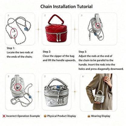 Women Diamond Quilted Round Box Crossbody Bag, Classic Waterproof Lightweight Multifunctional Handbag With Heart-Shaped Zipper Decor