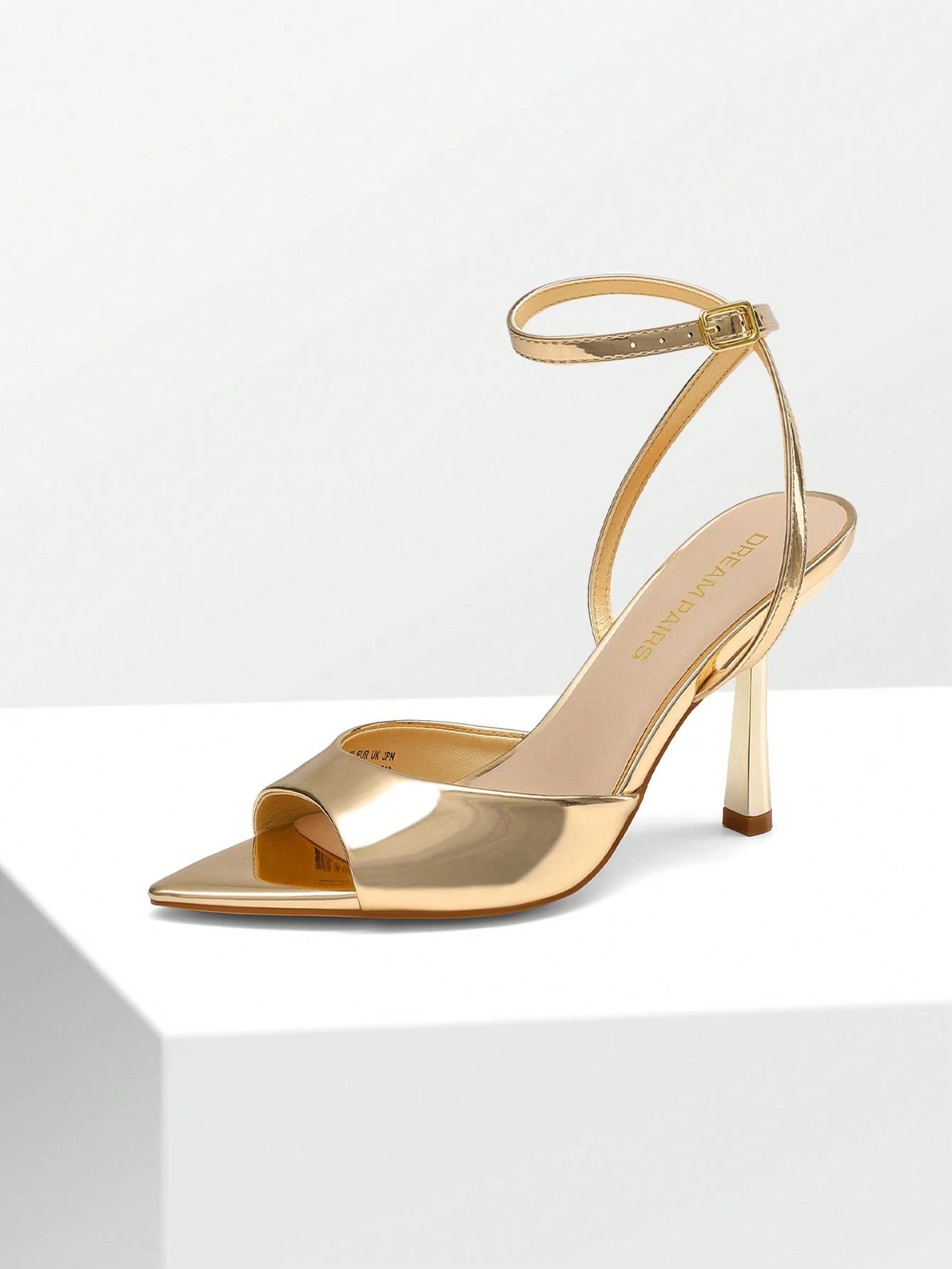 Women Fashion Pointed Open Toe Stilettos, Elegant Dress Shoes With Adjustable Ankle Strap & 3.78-Inch Heel, For Party Wedding Prom Formal Occasion