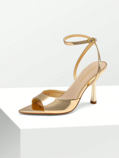 Women Fashion Pointed Open Toe Stilettos, Elegant Dress Shoes With Adjustable Ankle Strap & 3.78-Inch Heel, For Party Wedding Prom Formal Occasion