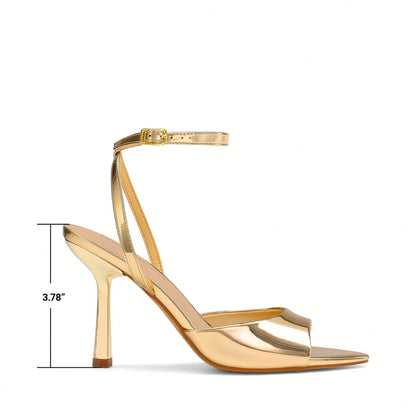 Women Fashion Pointed Open Toe Stilettos, Elegant Dress Shoes With Adjustable Ankle Strap & 3.78-Inch Heel, For Party Wedding Prom Formal Occasion