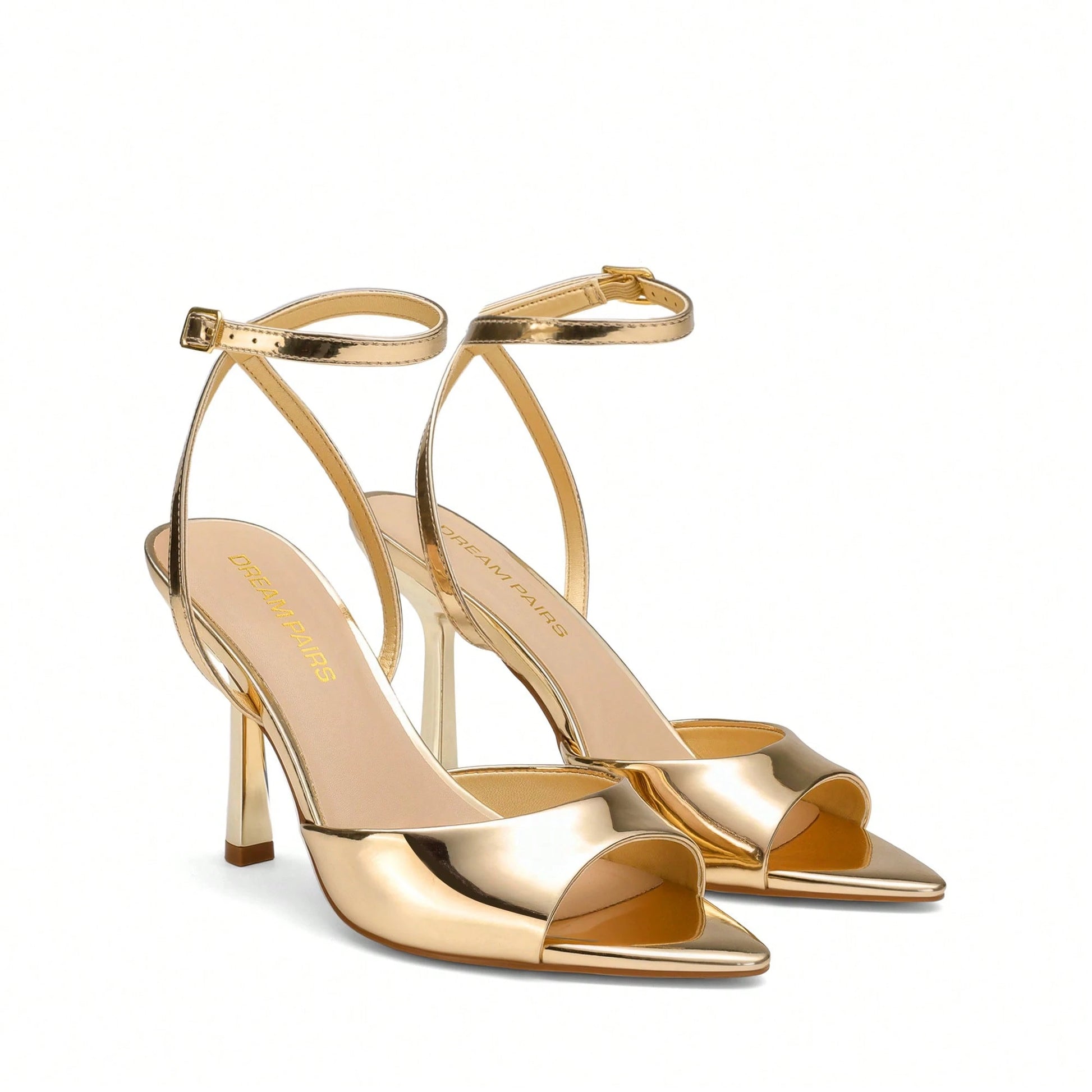 Women Fashion Pointed Open Toe Stilettos, Elegant Dress Shoes With Adjustable Ankle Strap & 3.78-Inch Heel, For Party Wedding Prom Formal Occasion