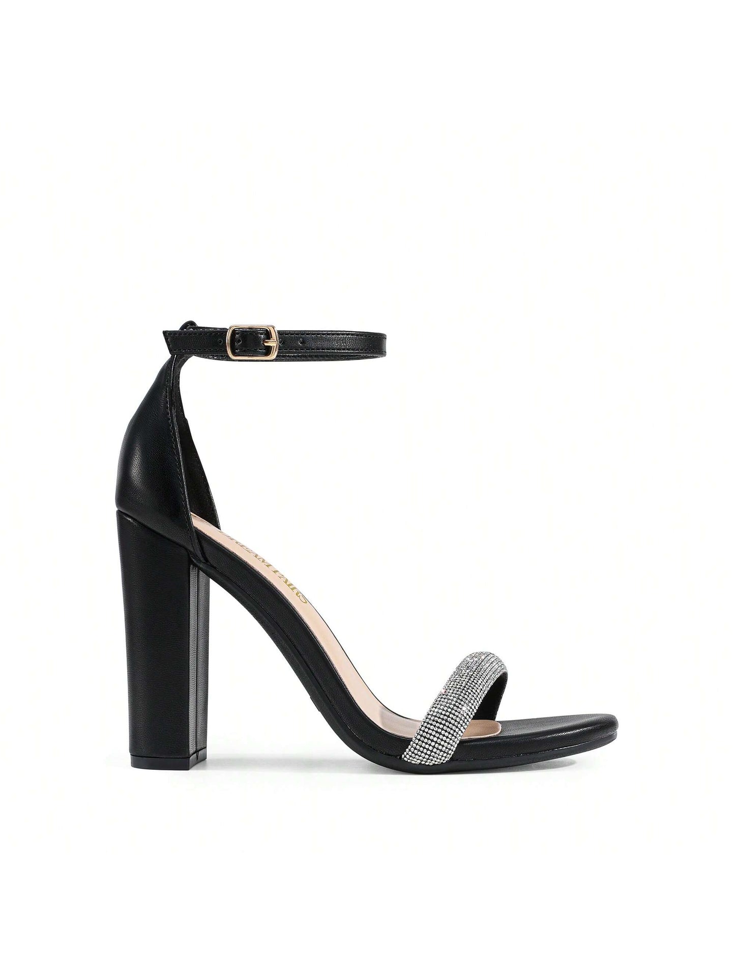 Women Rhinestone Chunky High Heeled Sandals Ankle Strap Open Toe Classic Heeled Sandals For Party Wedding Prom