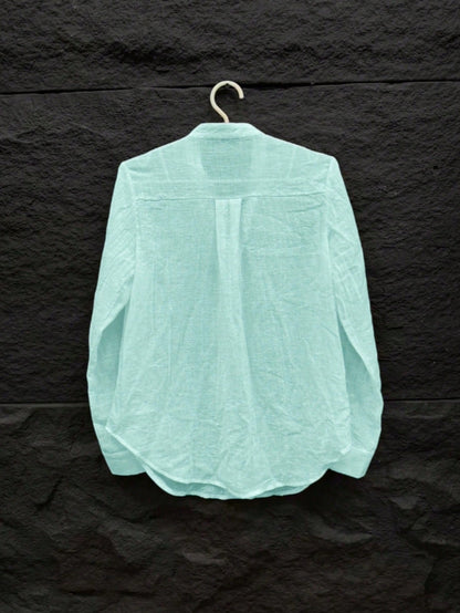 Women's Bohemian Style Long Sleeve Rolled Cuff Button Shirt, Loose Fit Stand Collar Semi-Sheer Polyester Fabric, Suitable For Summer Wear