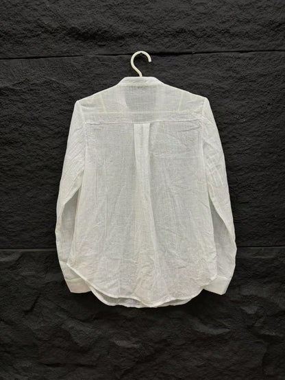 Women's Bohemian Style Long Sleeve Rolled Cuff Button Shirt, Loose Fit Stand Collar Semi-Sheer Polyester Fabric, Suitable For Summer Wear