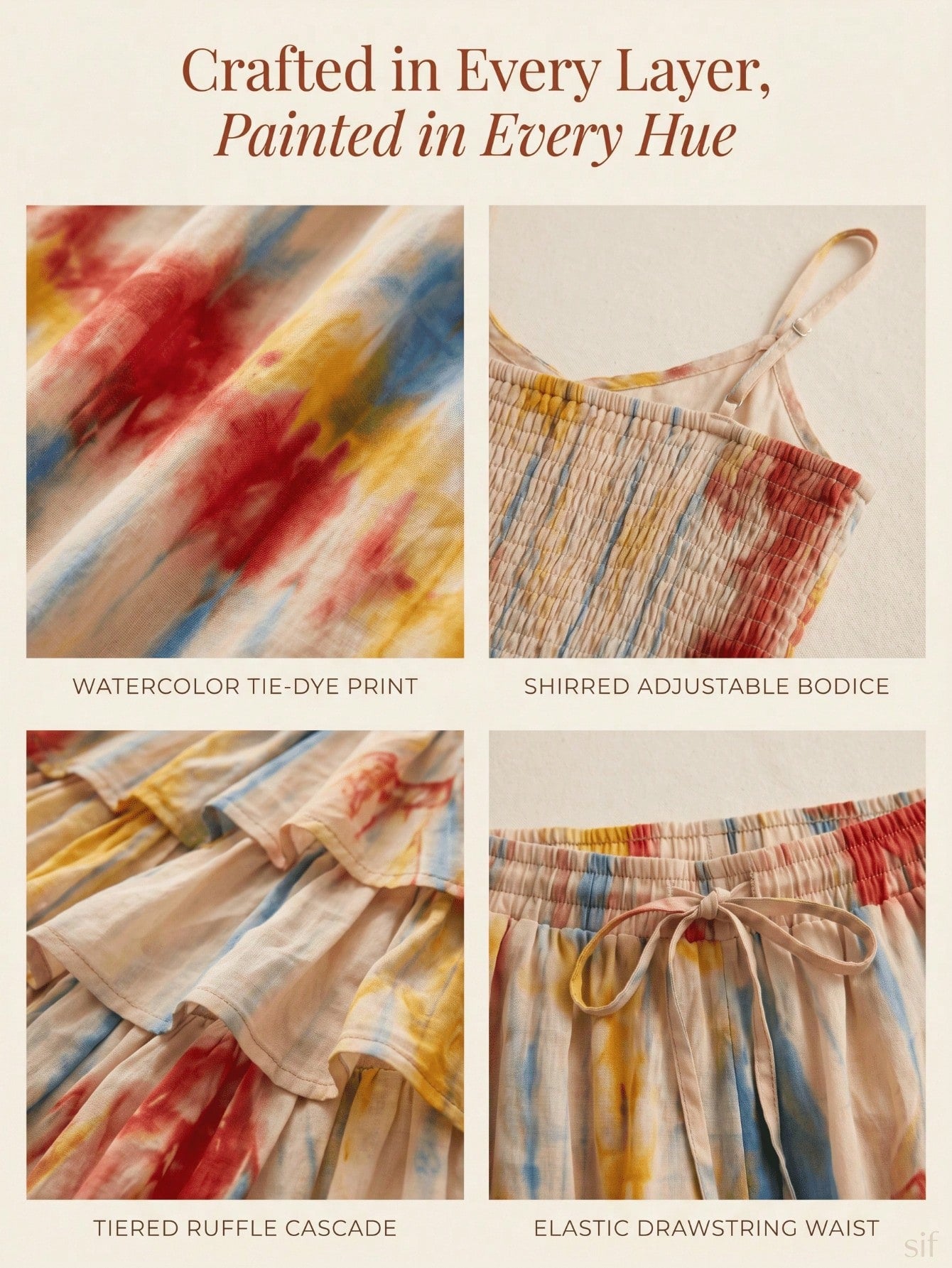 Women's Bohemian Tie-Dye Two-Piece Set Sleeveless Spaghetti Strap Top & Tiered Skirt Elegant Summer Outfit