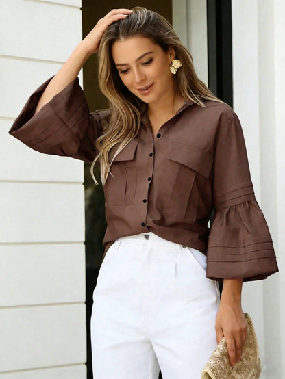 Women's Casual Elegant Office Shirt- New Spring/Autumn Style Brown