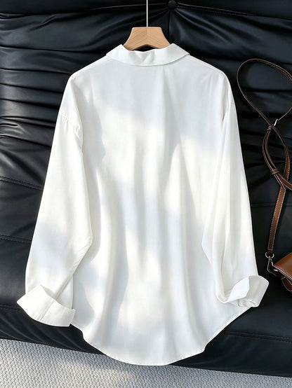 Women's Casual Loose Long Sleeve Shirt, Suitable For Work And Commute, Spring/Autumn White, Aesthetic