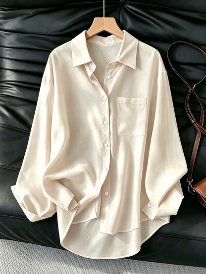 Women's Casual Loose Long Sleeve Shirt, Suitable For Work And Commute, Spring/Autumn White, Aesthetic