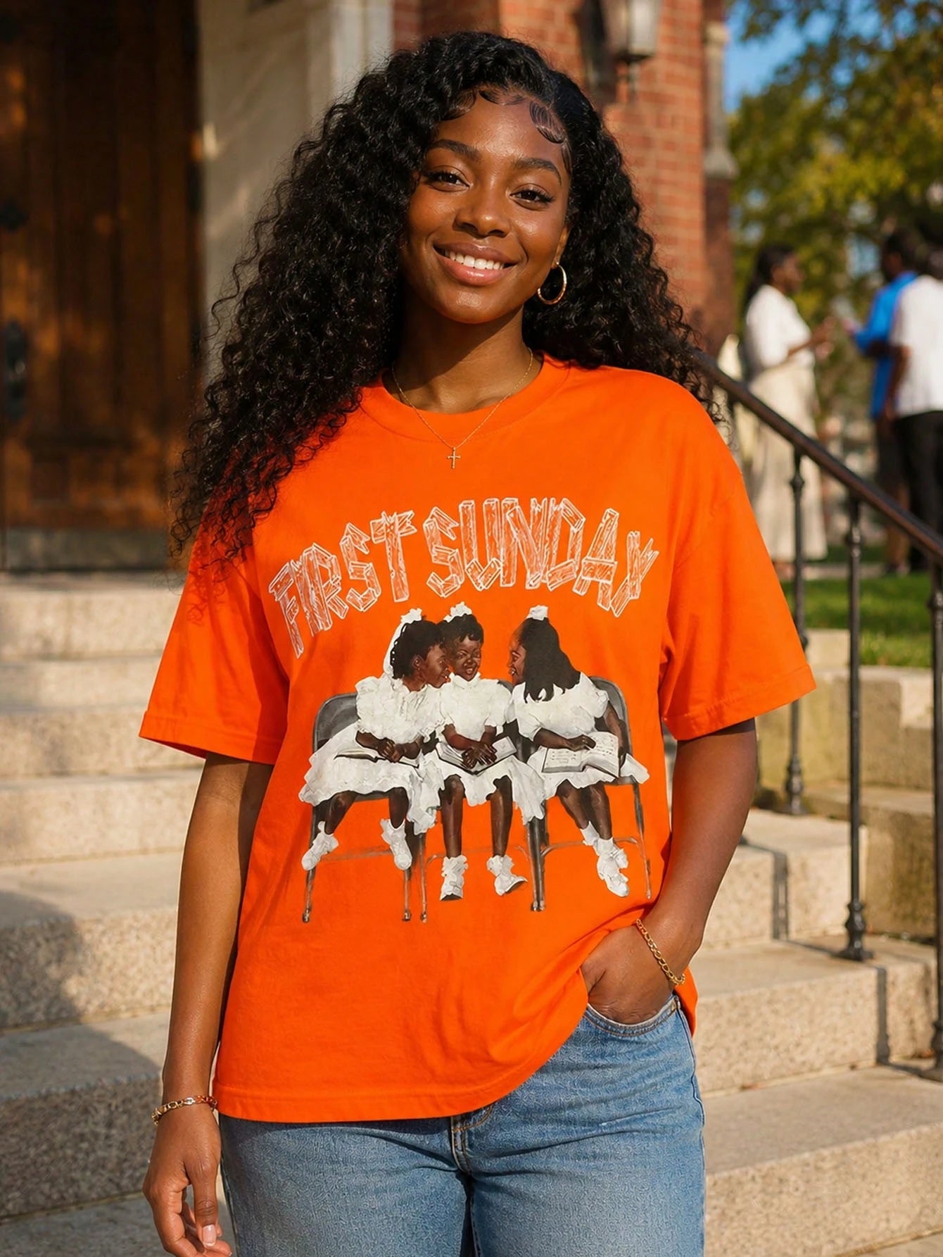 Women's Casual Royal Black Cotton T-Shirt With 'First Sunday' Graphic Print, Short Drop Shoulder Sleeves And Round Neck