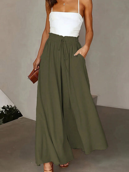 Women's Casual Solid Color Wide Leg Pocket Pants Spring