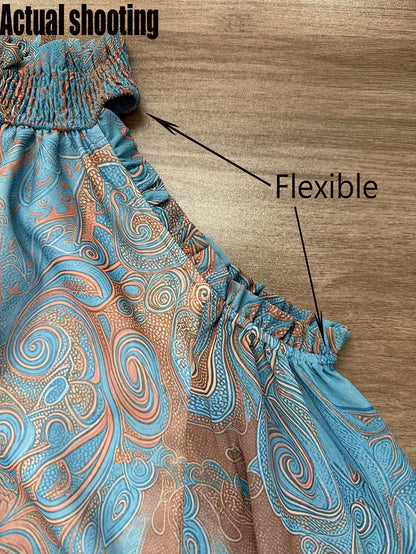 Women's Cold Shoulder Floral Print Chiffon Blouse, Semi-Sheer Long Sleeve Top Vacation, Boho