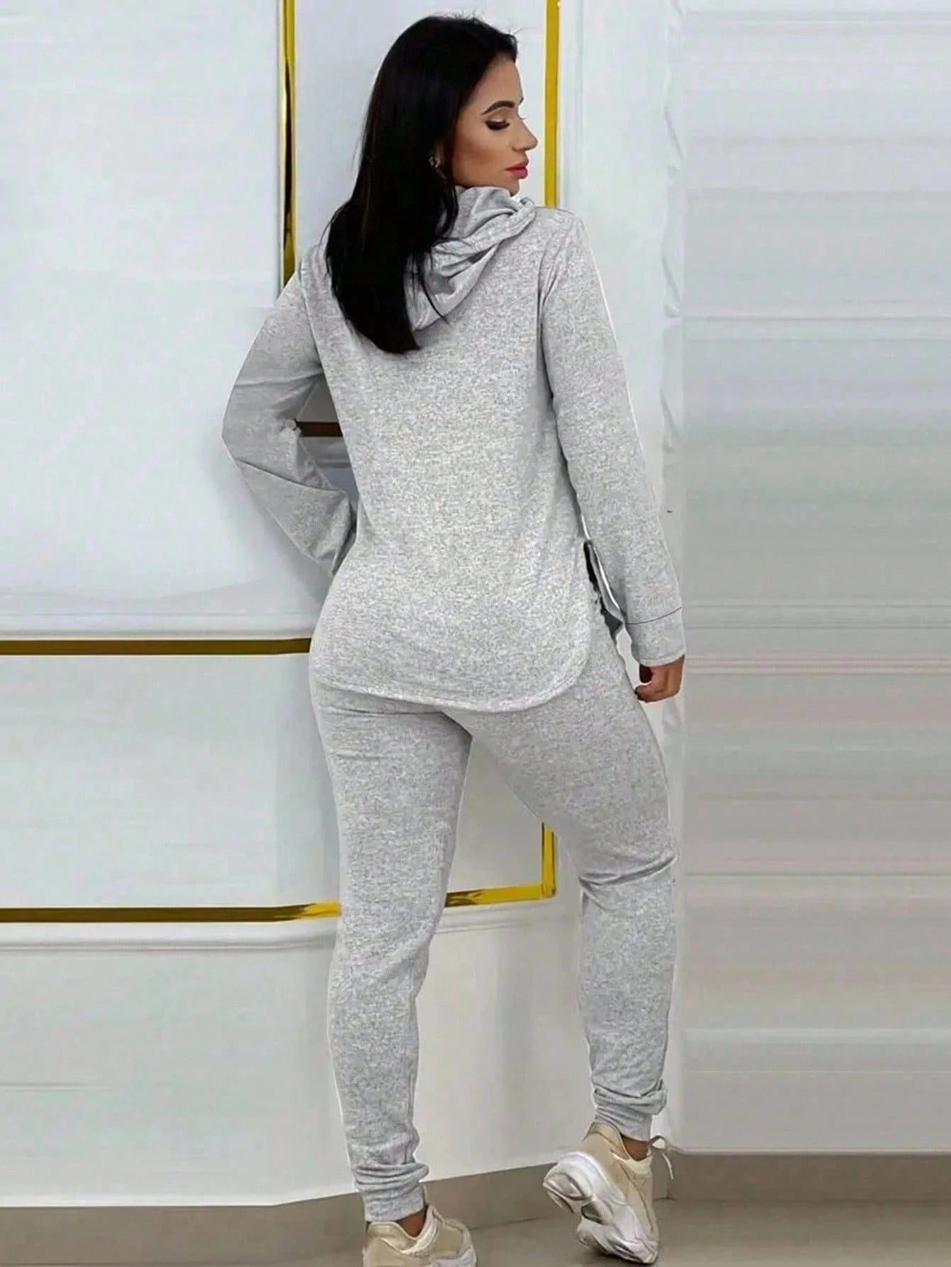 Women's Comfy 2 Piece Hoodie Outfit Set Casual Solid Color Aesthetic Curved Hem Hoodie + High Waist Jogger Pants Loungewear Tracksuit For Home & Gym