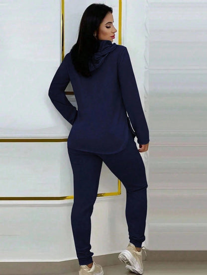 Women's Comfy 2 Piece Hoodie Outfit Set Casual Solid Color Aesthetic Curved Hem Hoodie + High Waist Jogger Pants Loungewear Tracksuit For Home & Gym