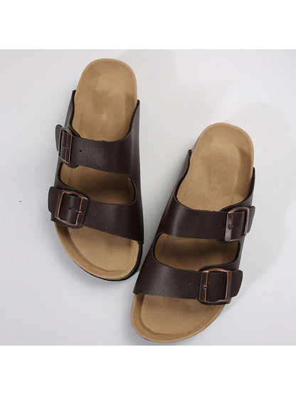 Women's Cork Footbed Slippers Adjustable Buckle Slippers Non-Slip Soft Flat Open Toe Sandals