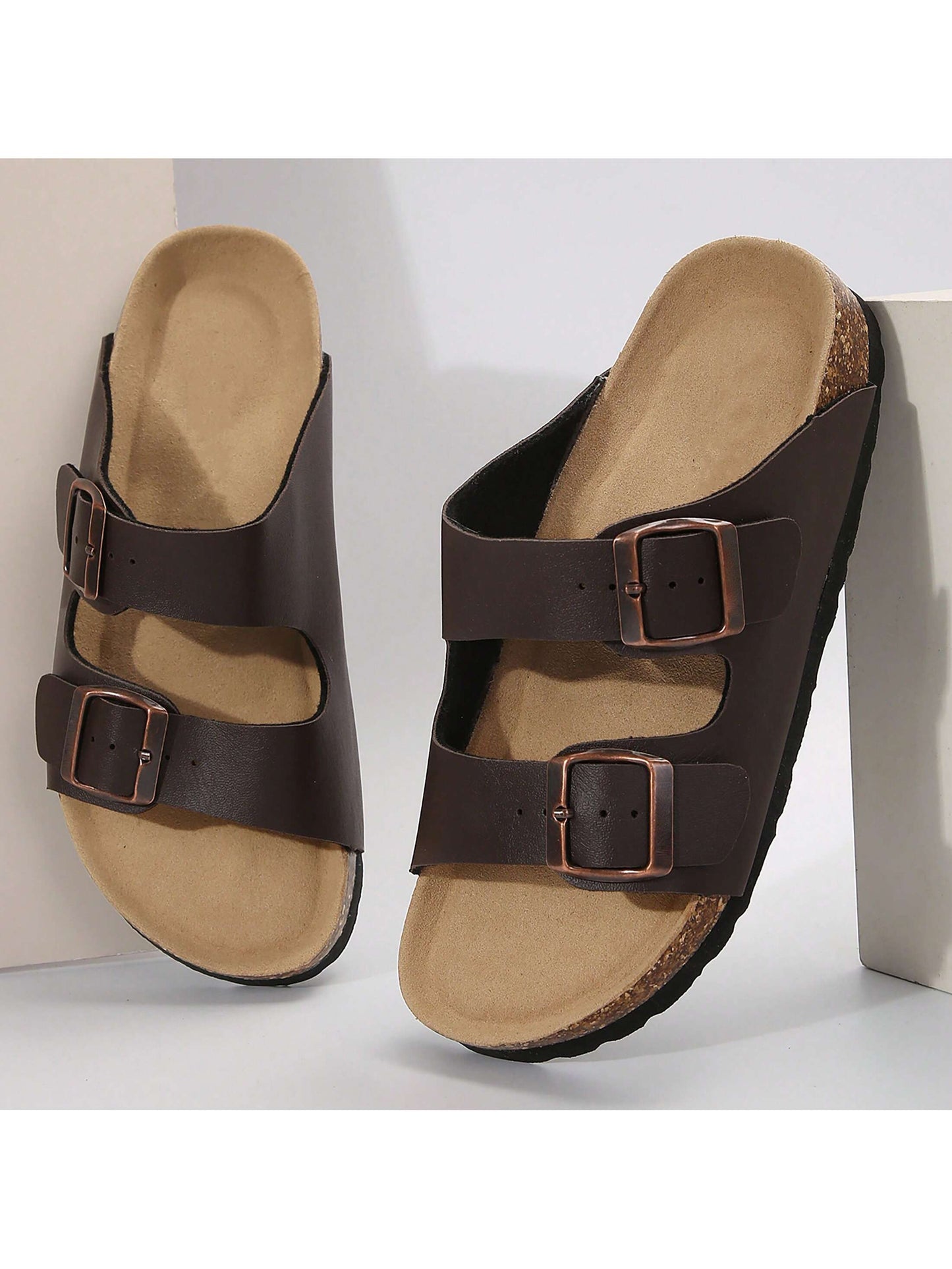 Women's Cork Footbed Slippers Adjustable Buckle Slippers Non-Slip Soft Flat Open Toe Sandals