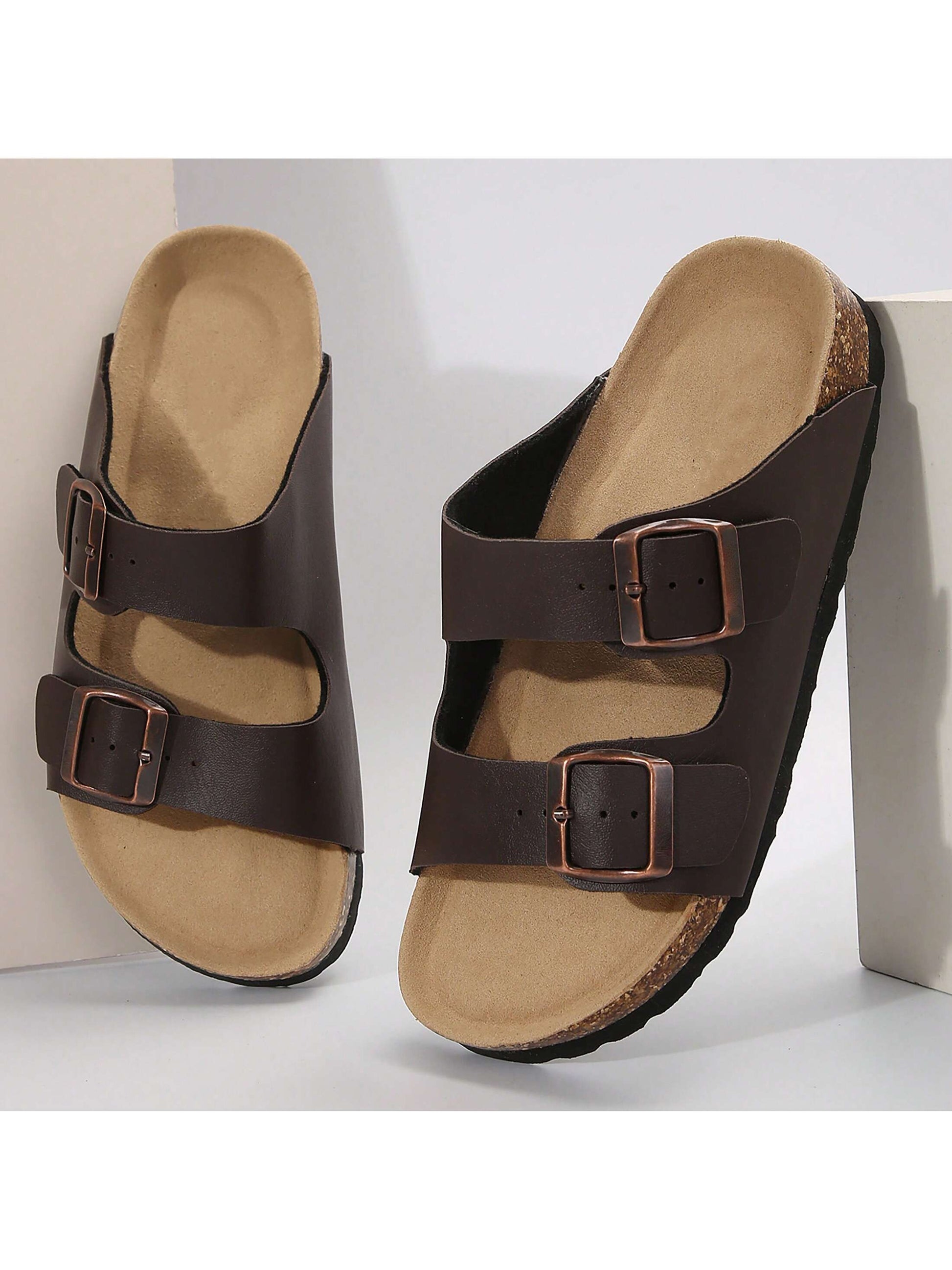 Women's Cork Footbed Slippers Adjustable Buckle Slippers Non-Slip Soft Flat Open Toe Sandals