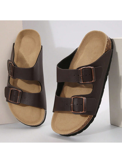 Women's Cork Footbed Slippers Adjustable Buckle Slippers Non-Slip Soft Flat Open Toe Sandals