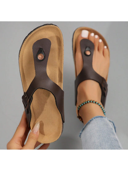 Women's Cork Shoes, Flip-Flops, Sandals, Beach Slippers, Laces, Adjustable Metal Buckles