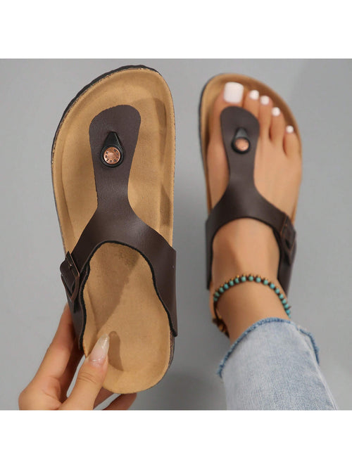 Women's Cork Shoes, Flip-Flops, Sandals, Beach Slippers, Laces, Adjustable Metal Buckles