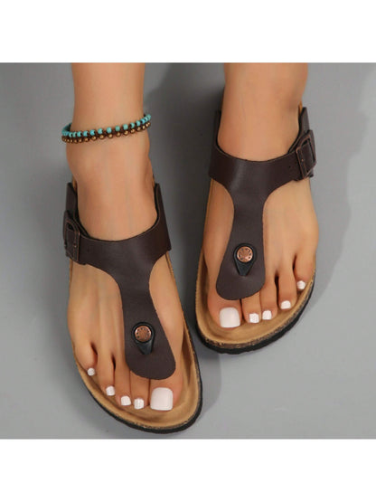 Women's Cork Shoes, Flip-Flops, Sandals, Beach Slippers, Laces, Adjustable Metal Buckles