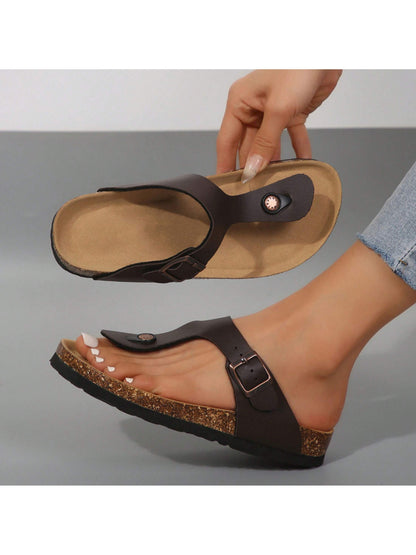 Women's Cork Shoes, Flip-Flops, Sandals, Beach Slippers, Laces, Adjustable Metal Buckles