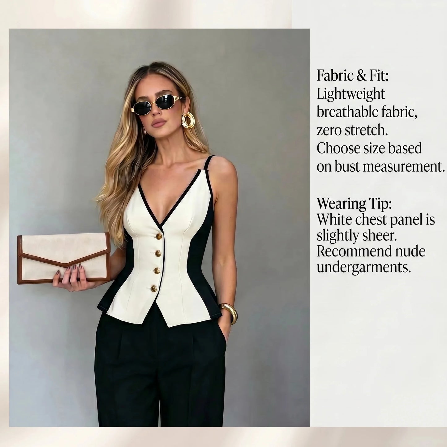 Women's Elegant Casual White & Black V-Neck Camisole Shirt, Suitable For Party, Business And Office Wear Summer
