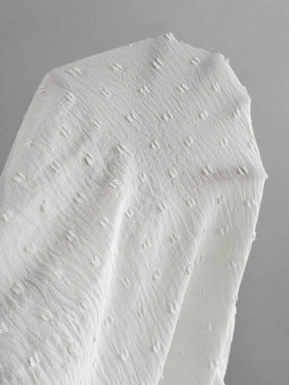 Women's Elegant Plain Color Laser Cut Fabric Frill Trim Peplum Sleeve Shirt White Blouse