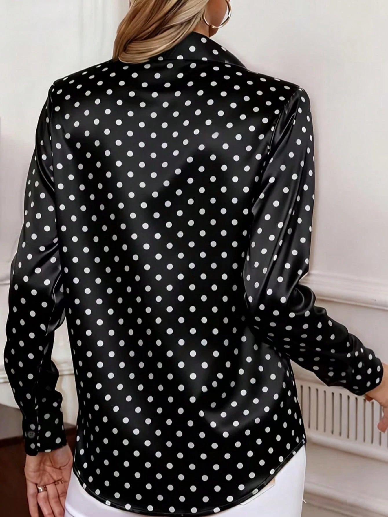 Women's Elegant Versatile Polka Dot Blouse For Commuting, Spring/Summer Vacation Black