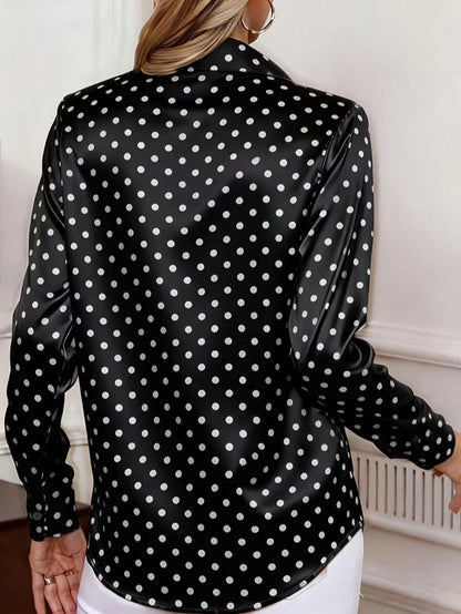 Women's Elegant Versatile Polka Dot Blouse For Commuting, Spring/Summer Vacation Black