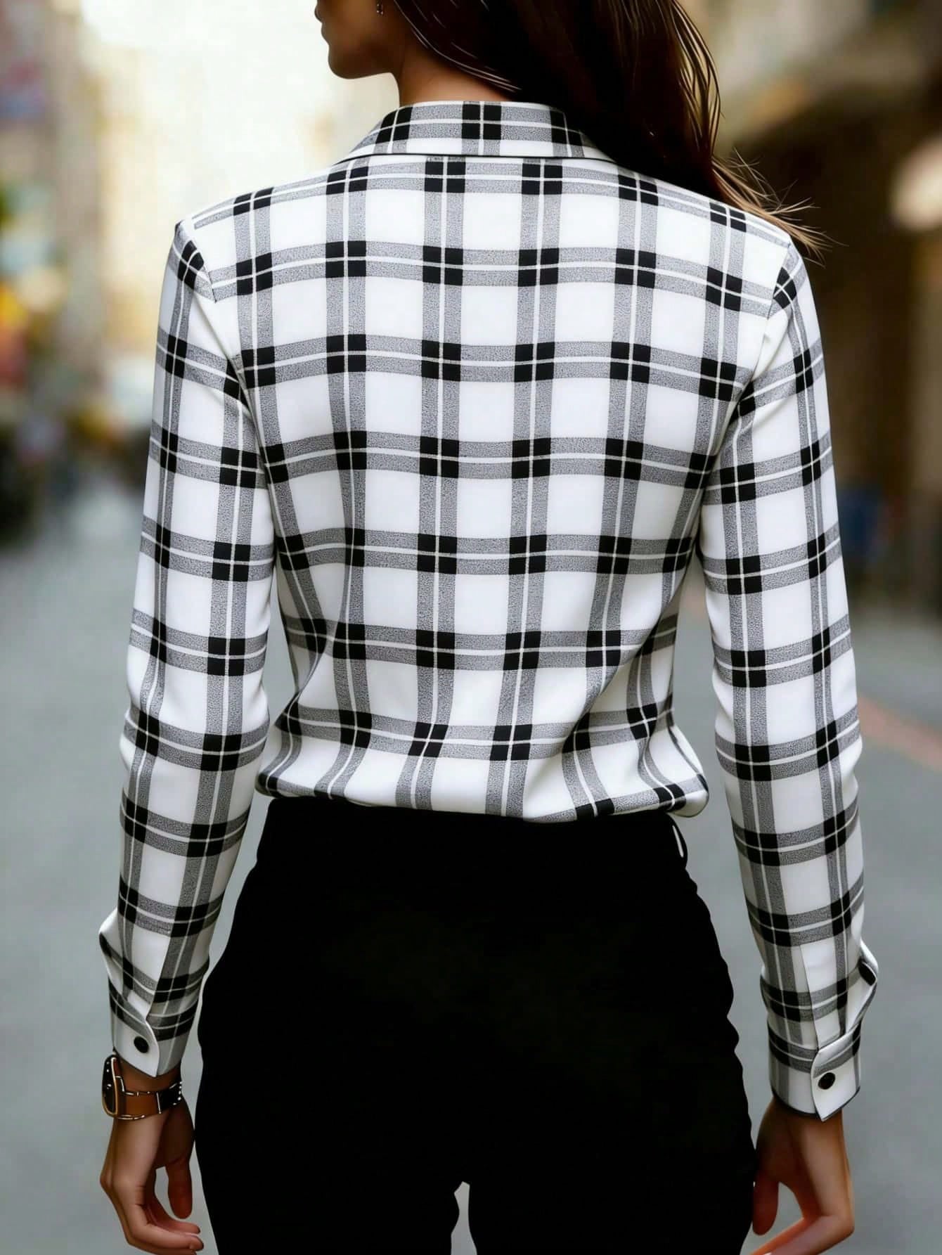 Women's Essential Red Plaid Polyester Shirt, Long Regular Sleeve, Button Detail Design, Casual Autumn Style Spring