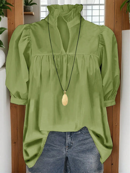 Women's Fashion Blouse, French Minimalist Retro 70s Puff Sleeve Top, Casual Office Teacher Daily Wear, Spring/Summer Black