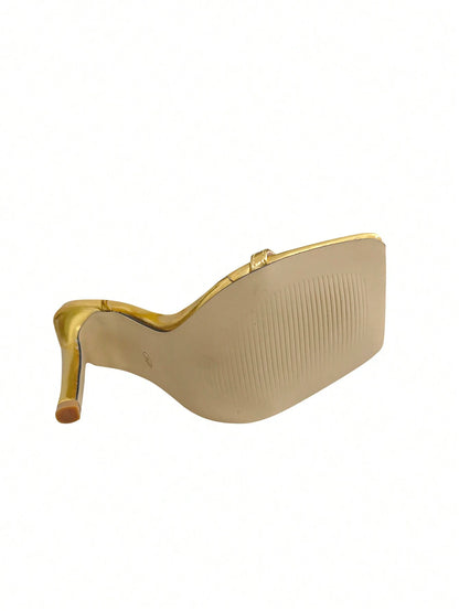 Women's Gold High Heel Sandals, Elegant Fashion Beaded Strap Party/Evening Shoes With Pointed Toe And Thin Heels,Spring Summer Outfits