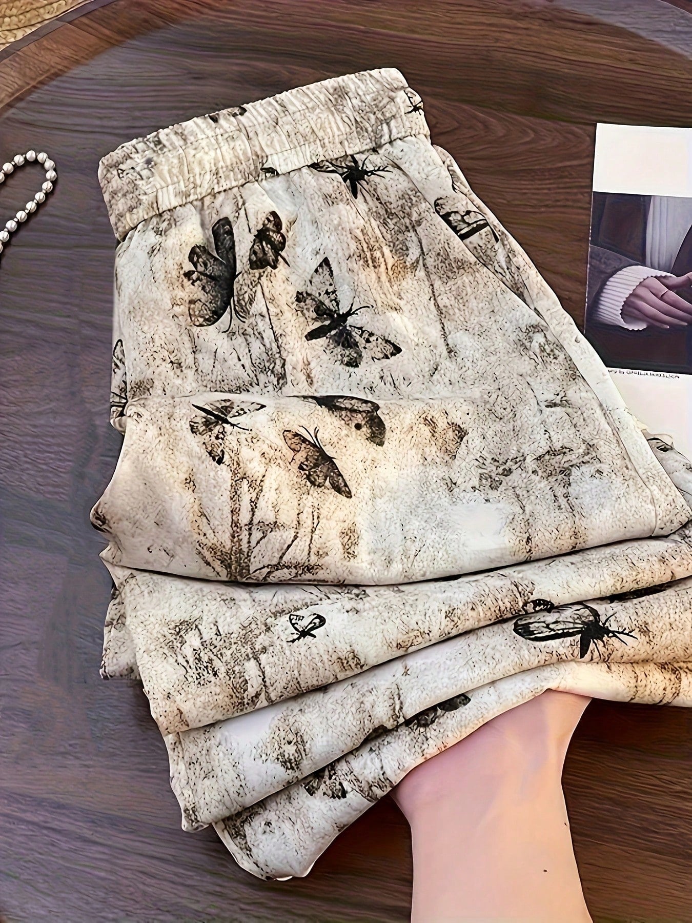 Women's High Waist Vintage Ink Butterfly Straight Leg Pants, Suitable For Casual Outings And Vacation Travel, Full Print Animal Pattern, Pockets, No Zipper