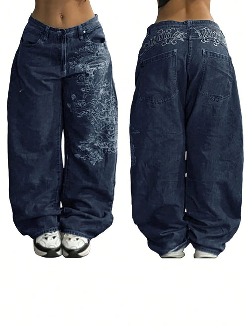 Women's Hip Hop Baggy Jeans Wide Leg Mid-Low Waist Jeans Loose Boyfriends Jeans 90s Vintage Denim Pants For Back To School