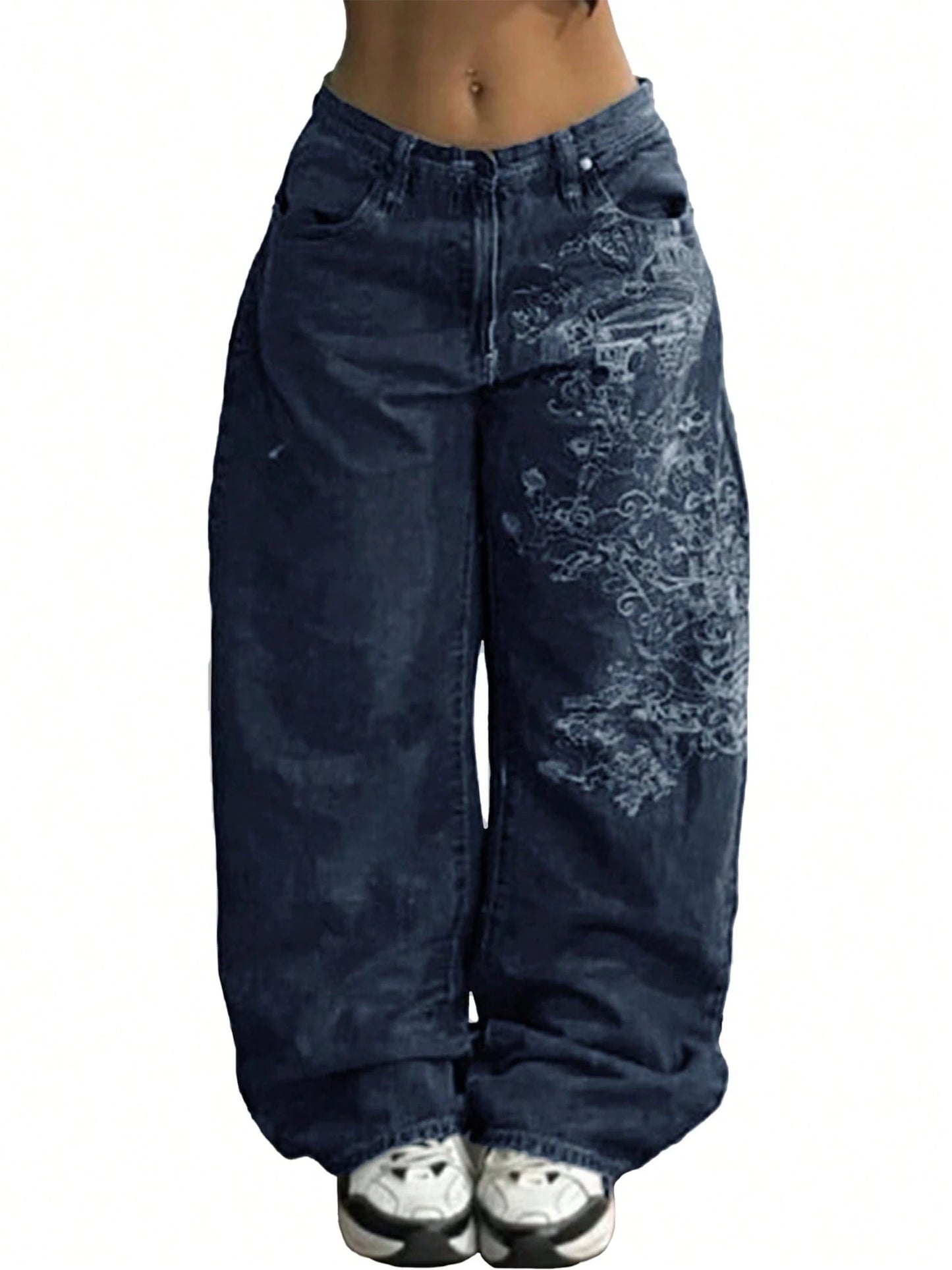 Women's Hip Hop Baggy Jeans Wide Leg Mid-Low Waist Jeans Loose Boyfriends Jeans 90s Vintage Denim Pants For Back To School