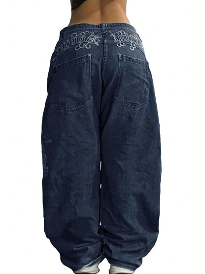 Women's Hip Hop Baggy Jeans Wide Leg Mid-Low Waist Jeans Loose Boyfriends Jeans 90s Vintage Denim Pants For Back To School