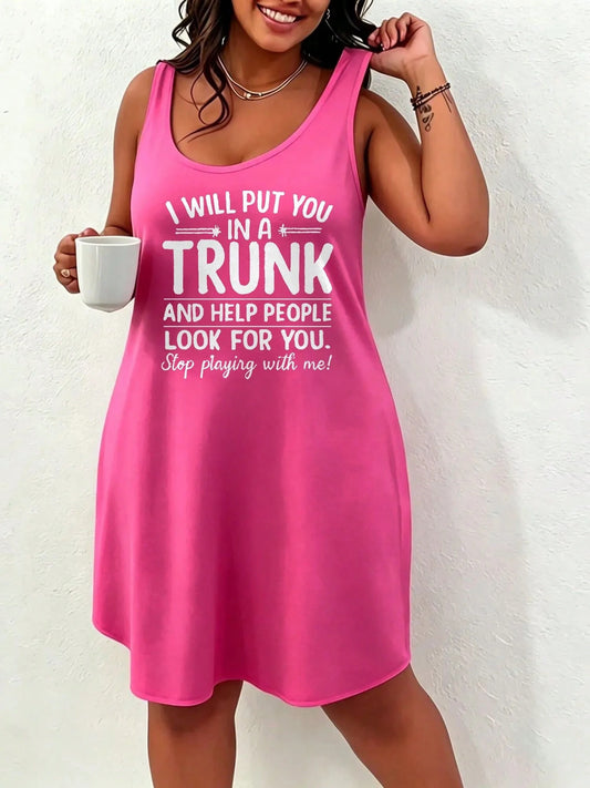 Women's Humorous Quote Graphic Tank Dress, Soft Breathable Lightweight, Summer Beach Daily Casual Sundress