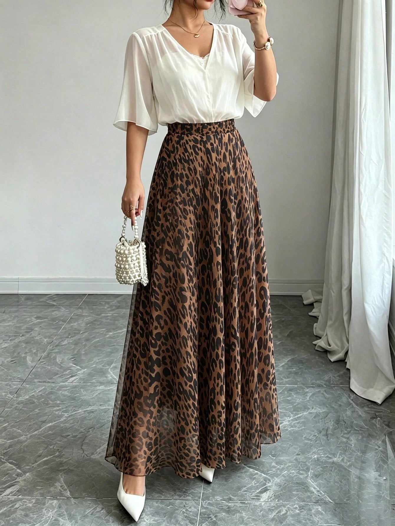 Women's Jacquard Long Elastic Waist Elegant A-Line Skirt, Ditsy Floral, Slimming, Suitable For Vacation, Date, Commute Spring