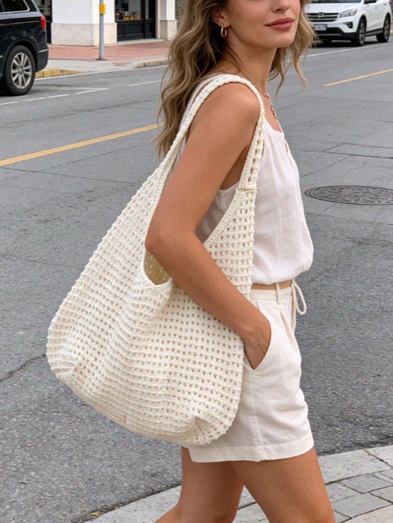 Women's Large Capacity Bohemian Style Knitted Shoulder Bag, Beach Vacation, Beach Bag, Casual Travel, Summer Travel, Shopping, Commuting, Daily Use