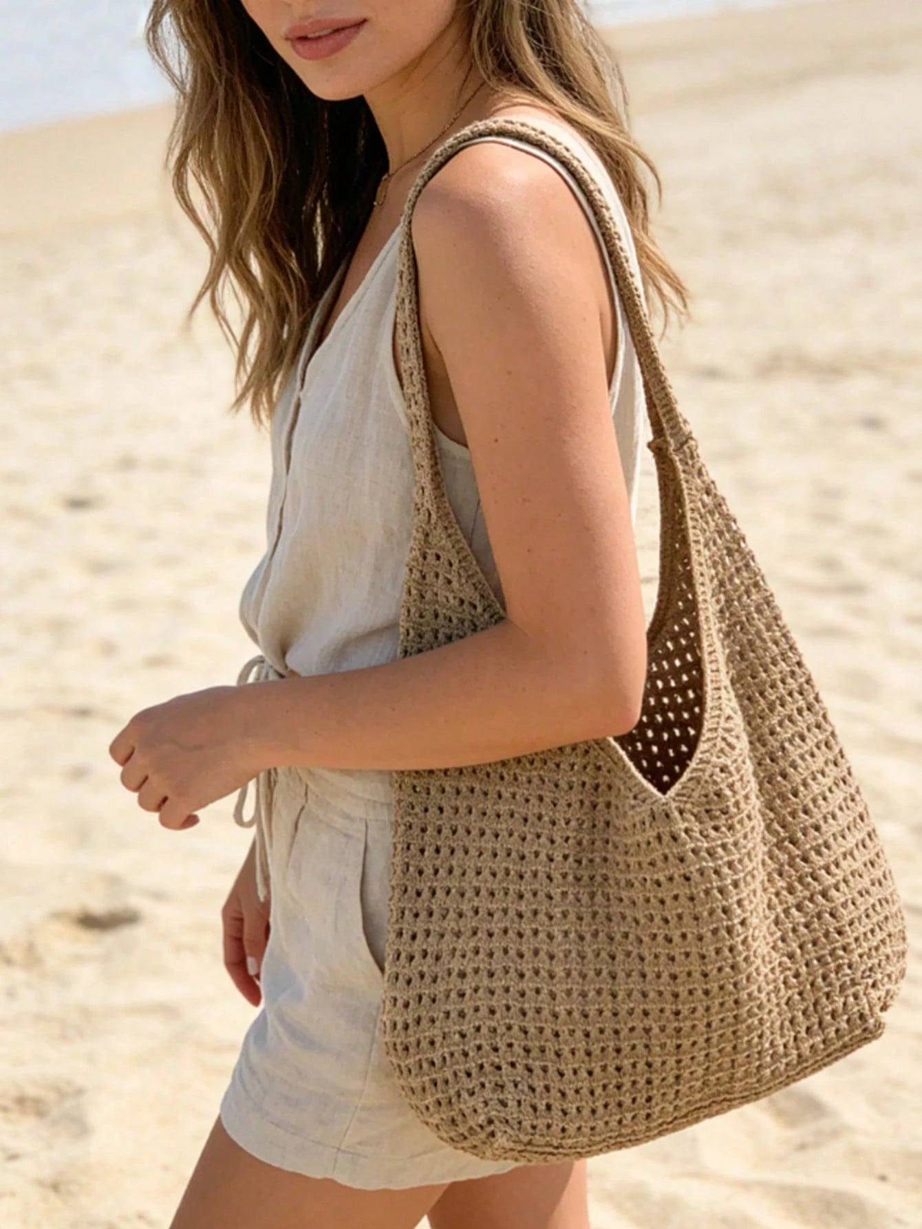 Women's Large Capacity Bohemian Style Knitted Shoulder Bag, Beach Vacation, Beach Bag, Casual Travel, Summer Travel, Shopping, Commuting, Daily Use
